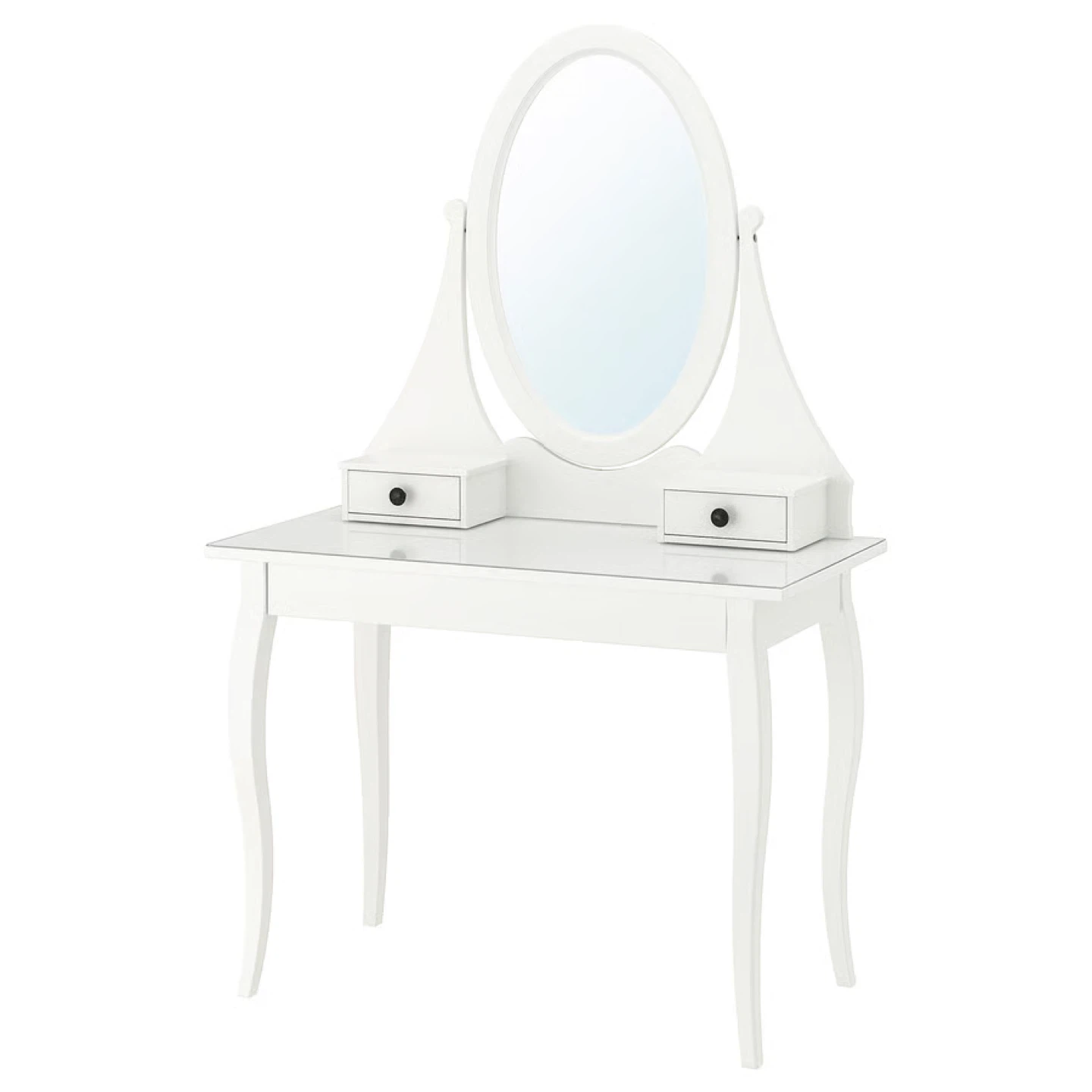 White Vanity Table with Oval Mirror and Two Drawers
