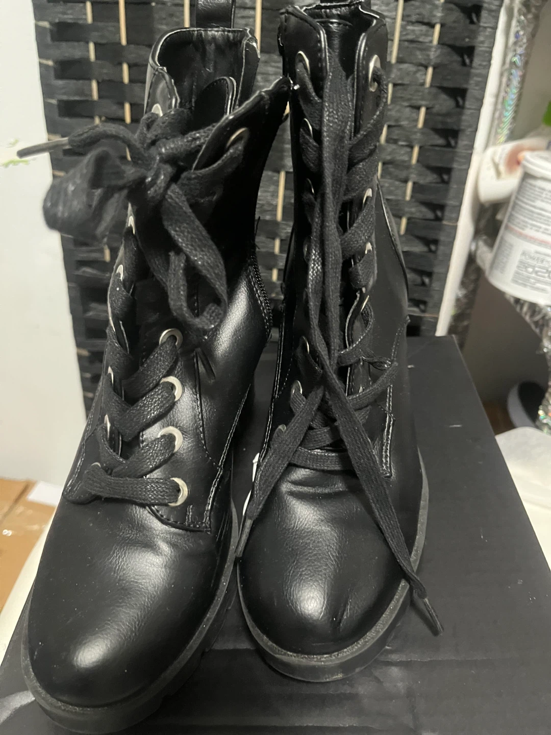 Black Lace-Up Chunky Heel Combat Boots - photo 2