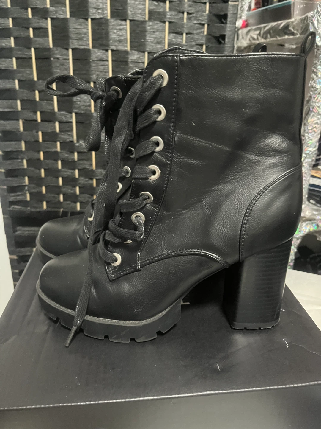 Black Lace-Up Chunky Heel Combat Boots