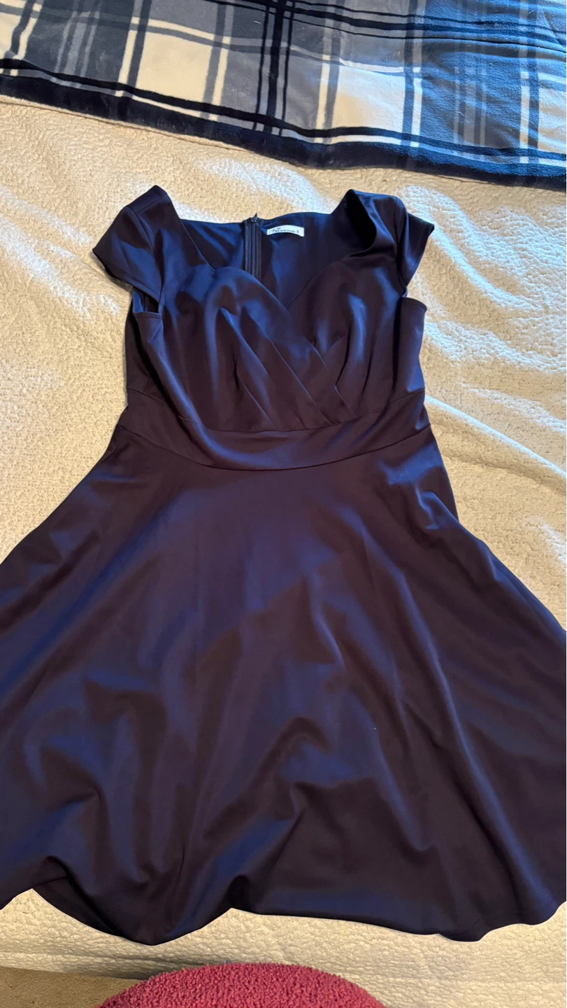 Navy Blue Cap Sleeve V-Neck Midi Dress XXL