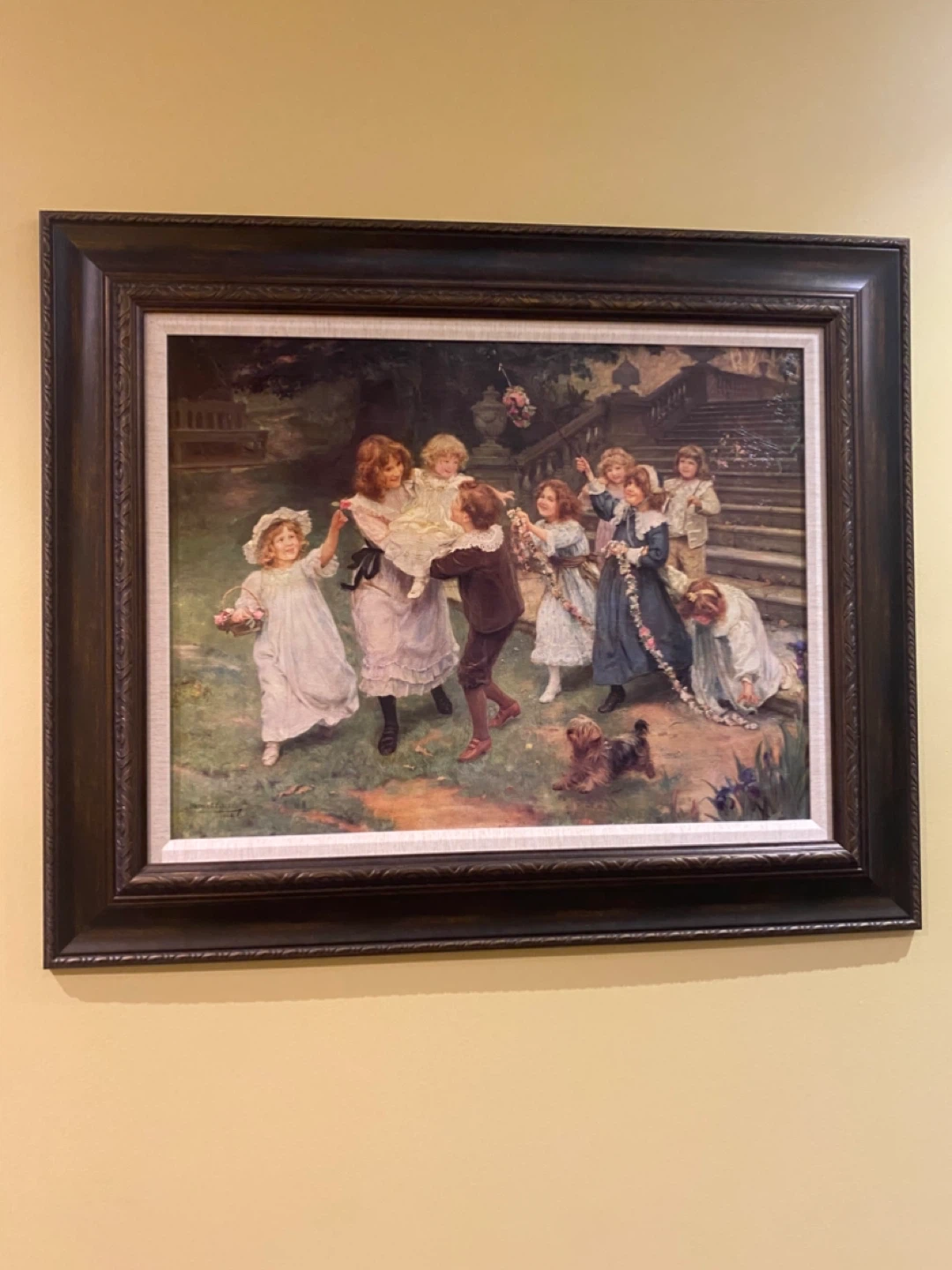 Framed Painting of Children Playing