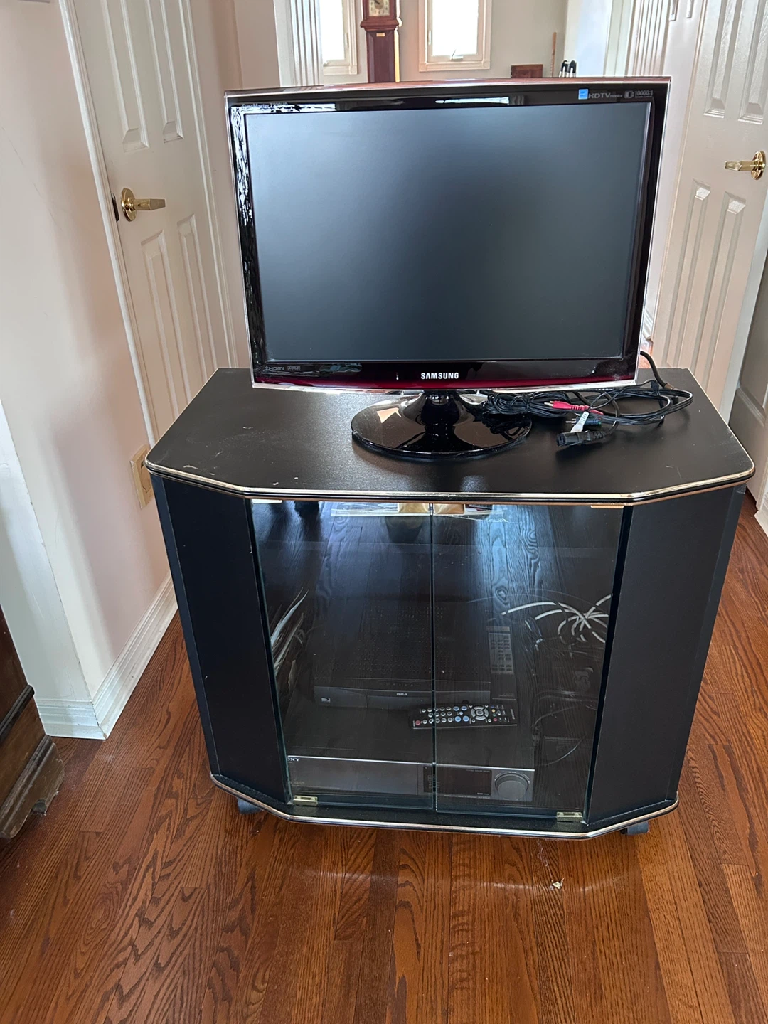 Black Media Stand with Glass Doors