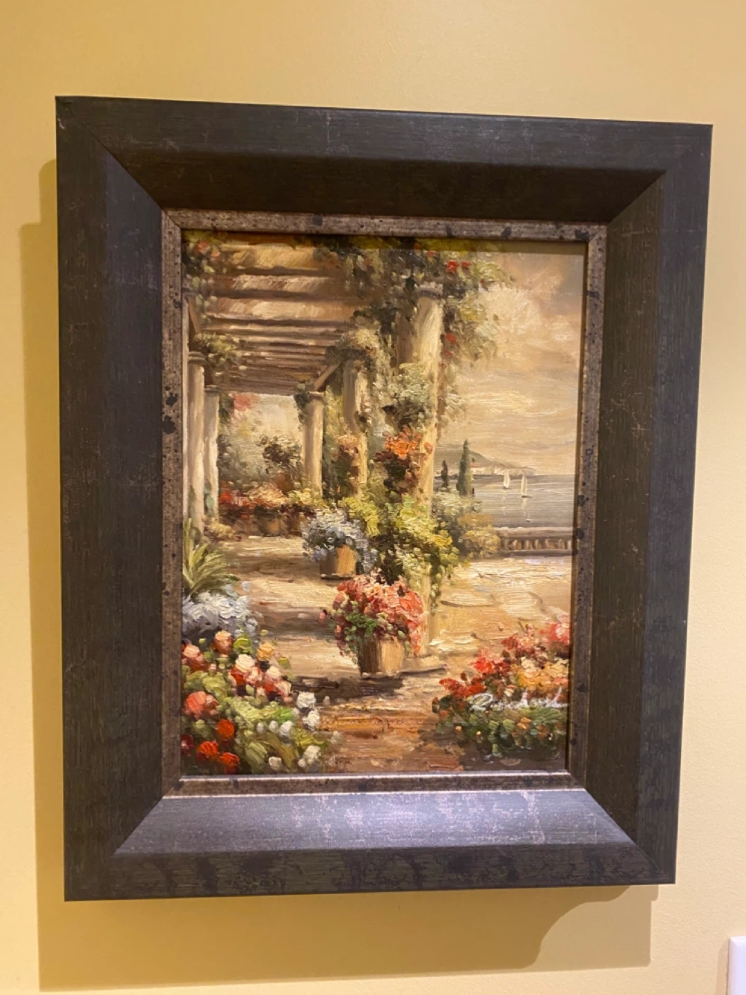Framed Oil Painting of a Garden Terrace
