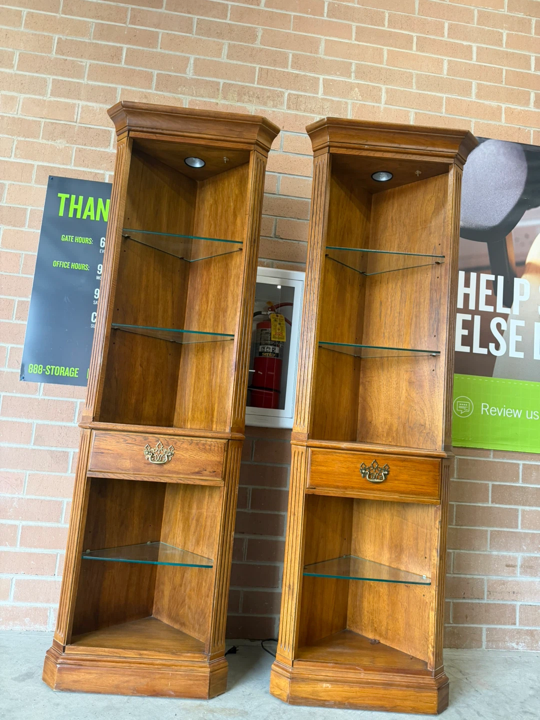 Two Wooden Corner Display Cabinets with Glass Shelves - photo 4
