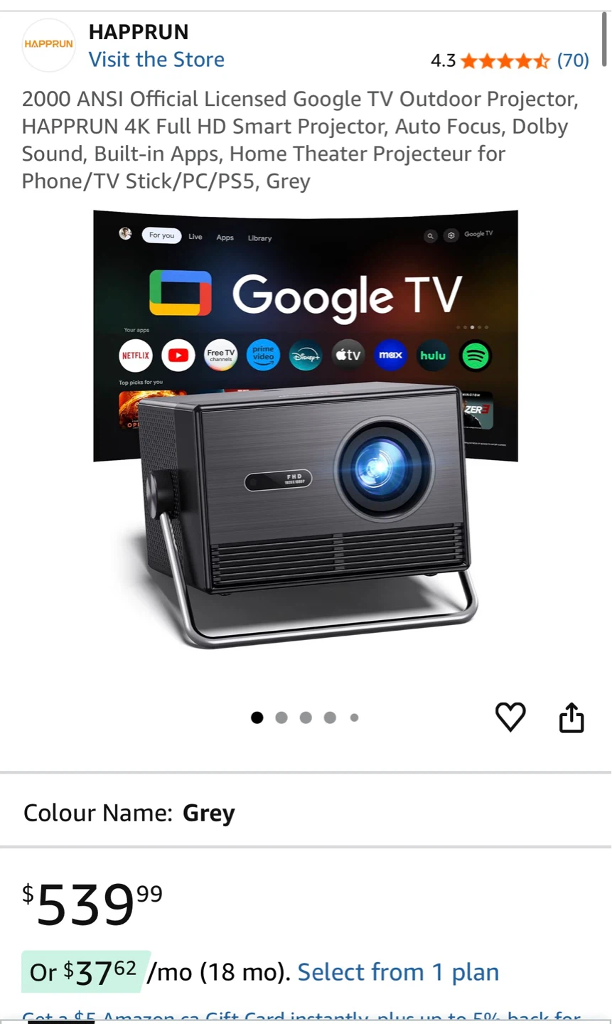 HAPPRUN 4K Outdoor Projector with Google TV