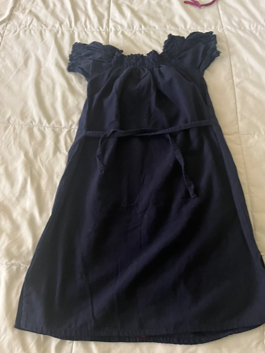 Embroidered Navy Blue Off-the-Shoulder Dress - photo 2