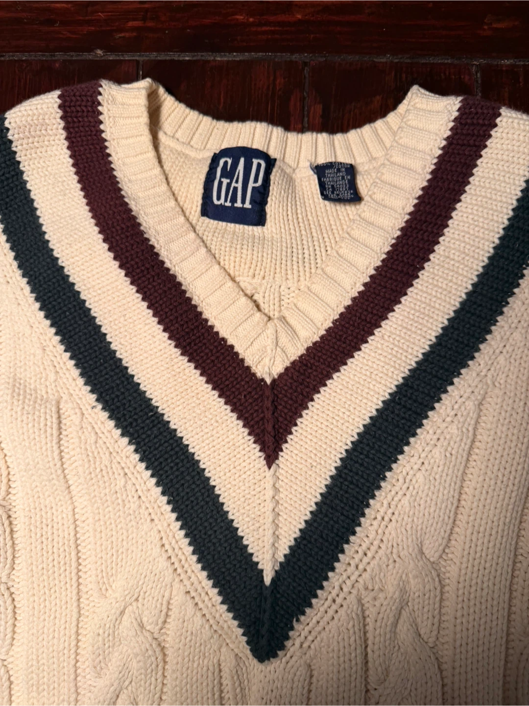 GAP Cream Cable Knit V-Neck Sweater - photo 2