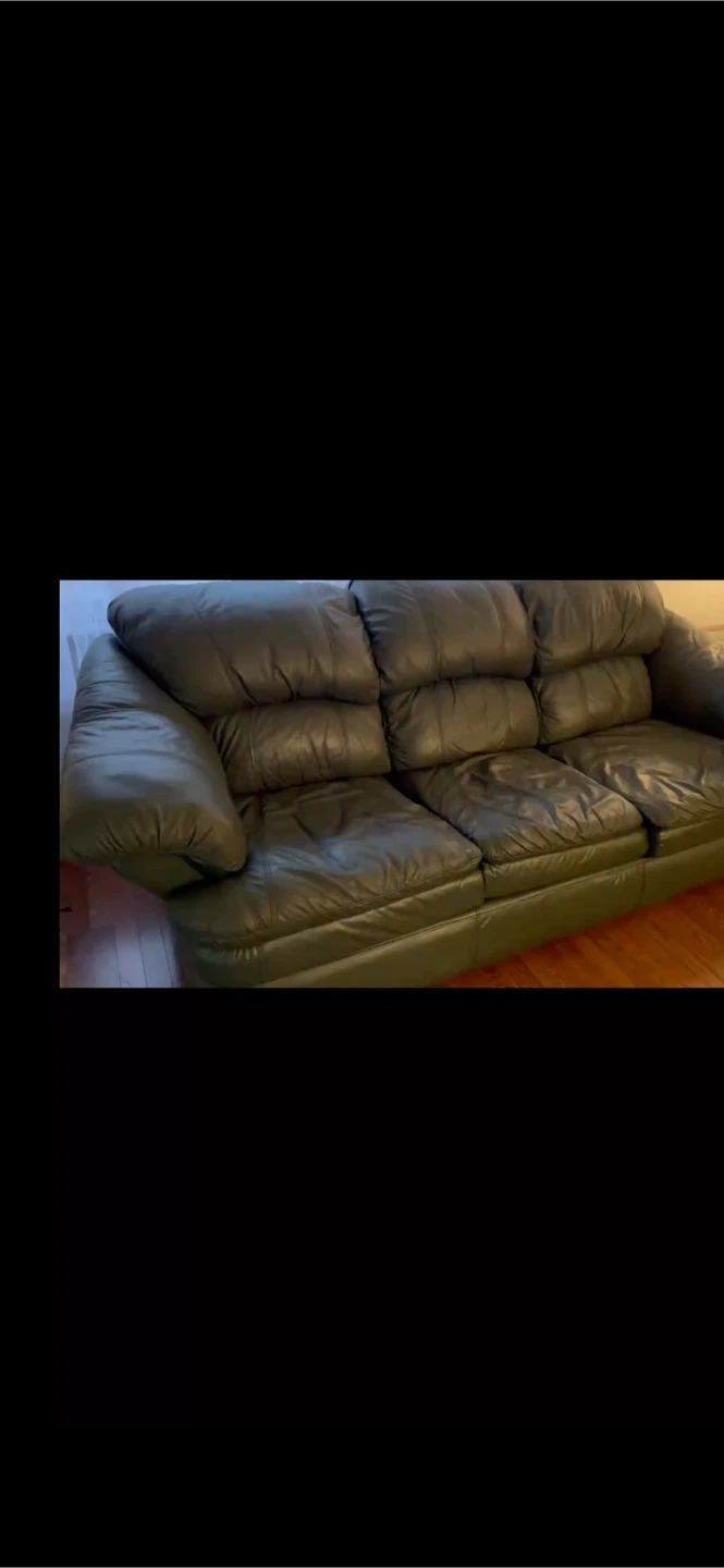 Dark Green Leather Couch + Loveseat