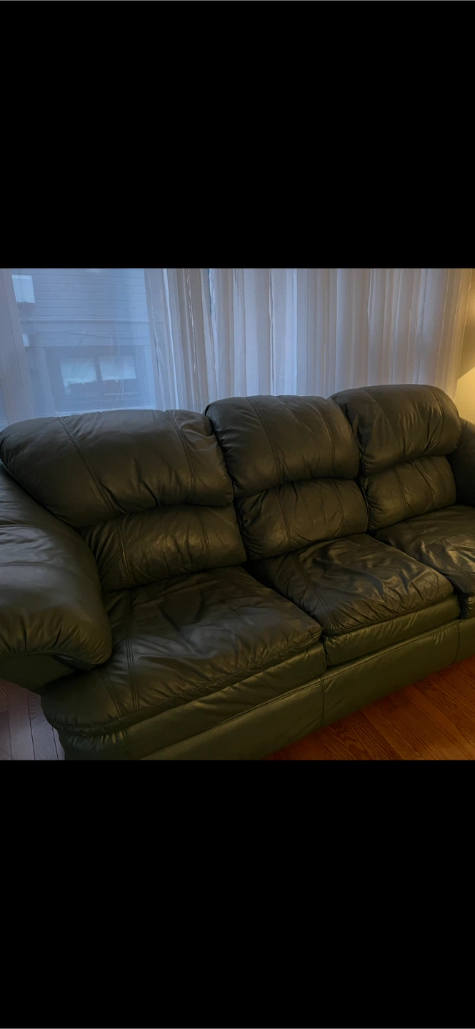 Dark Green Leather Couch + Loveseat - photo 2
