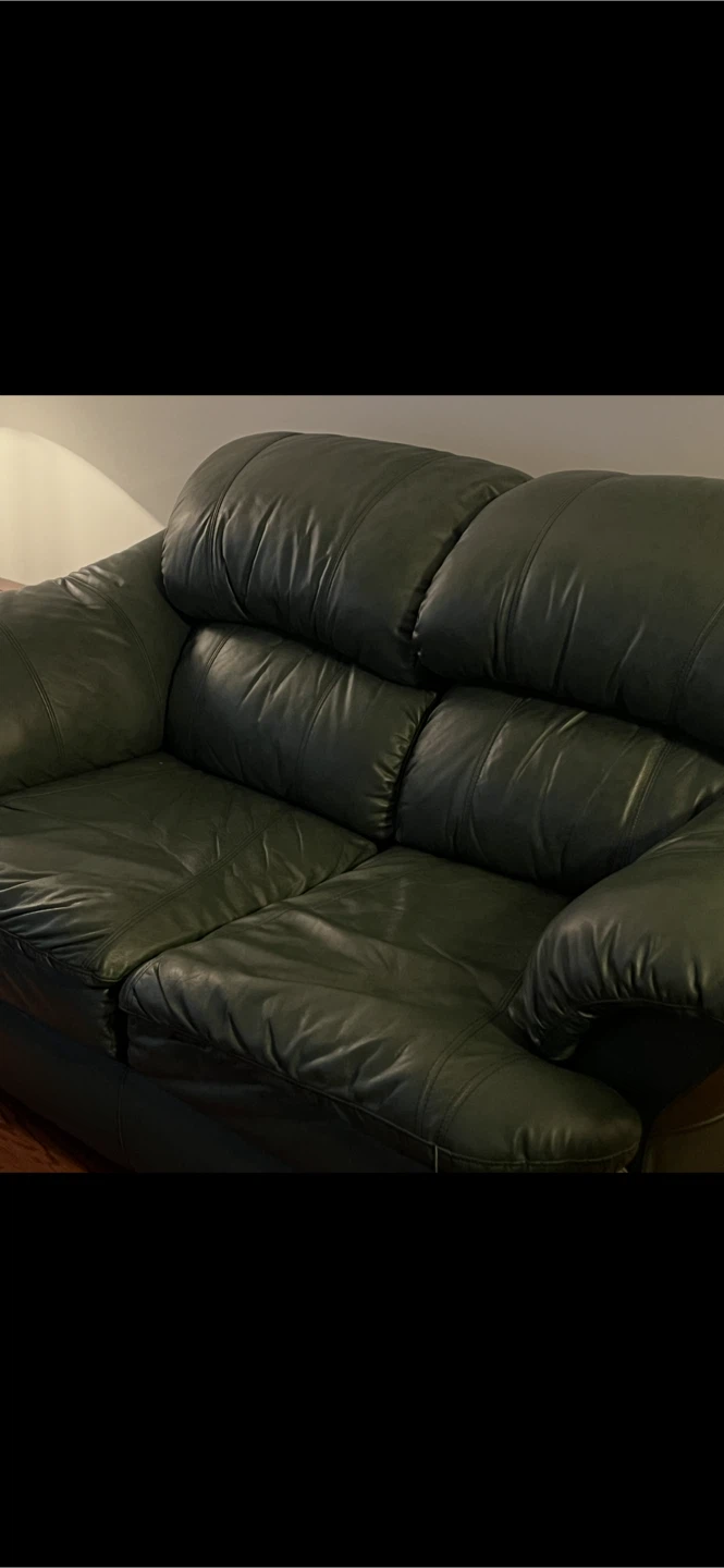 Dark Green Leather Couch + Loveseat - photo 3