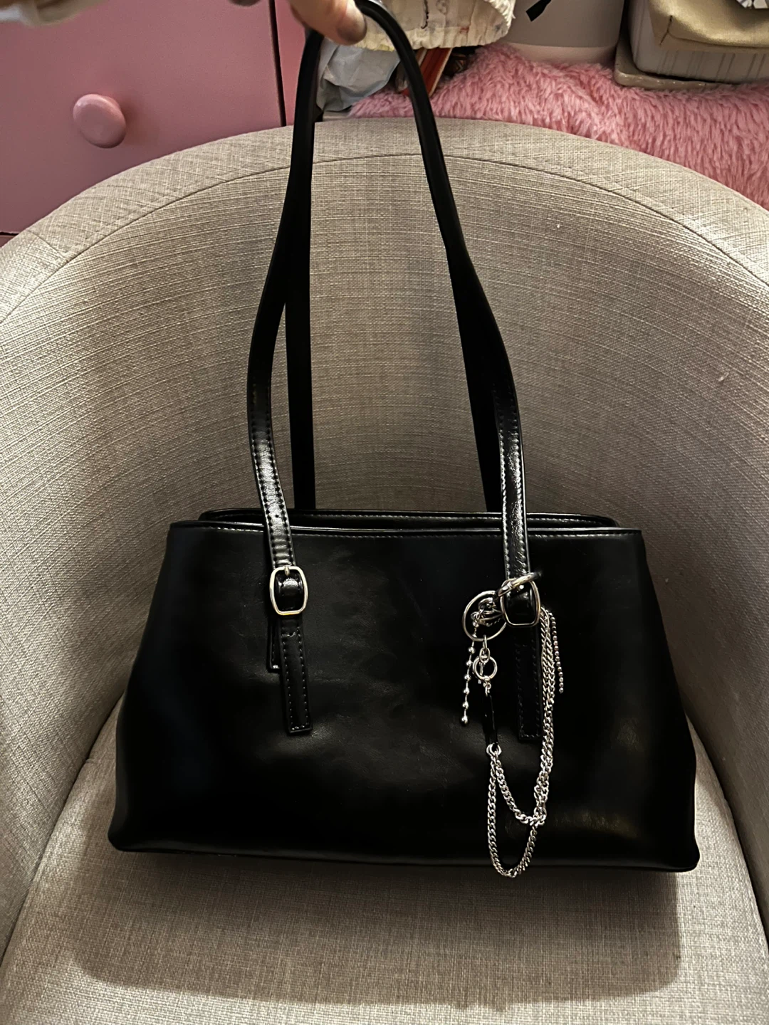 Black Faux Leather Tote Bag