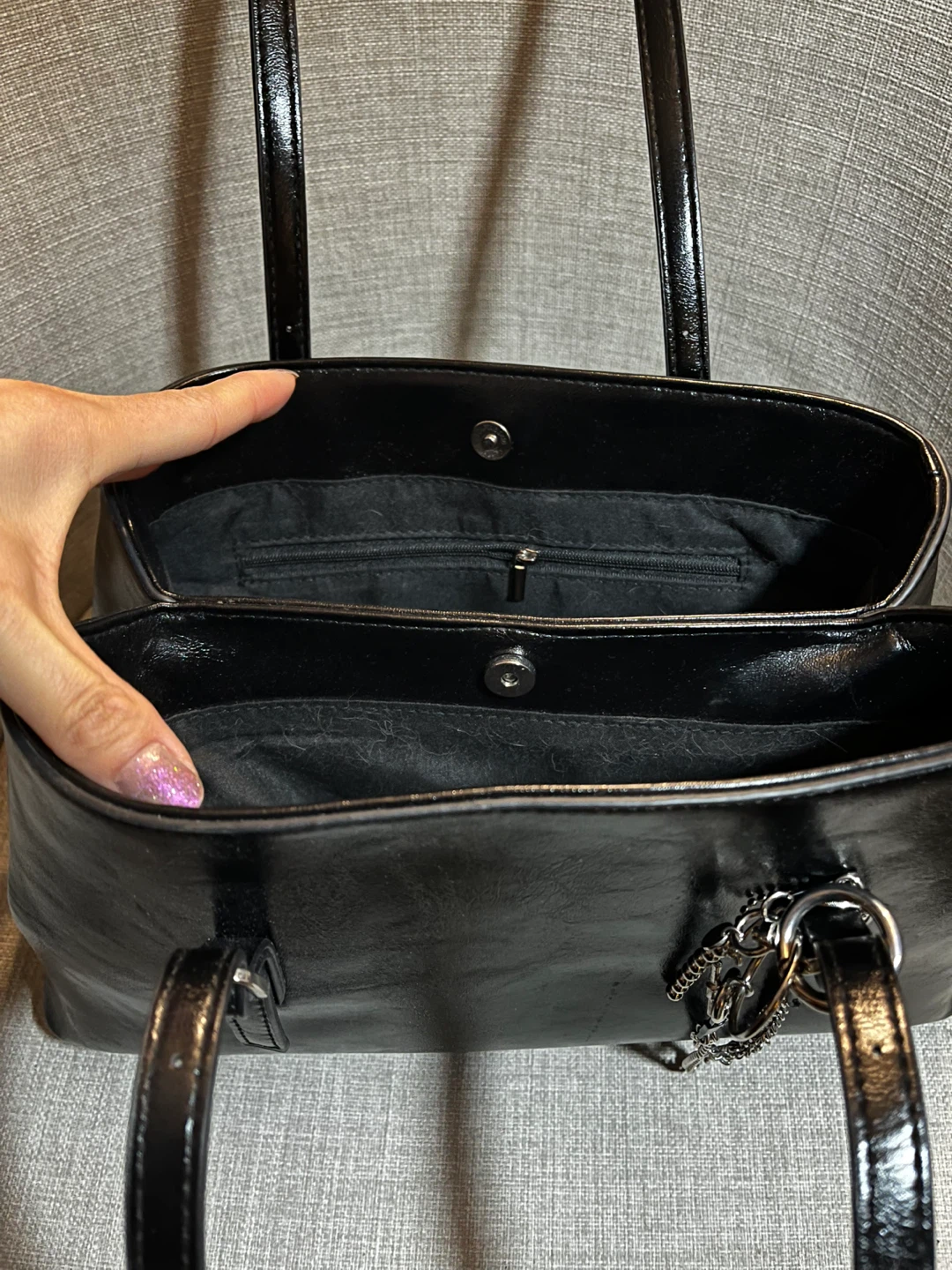 Black Faux Leather Tote Bag - photo 5