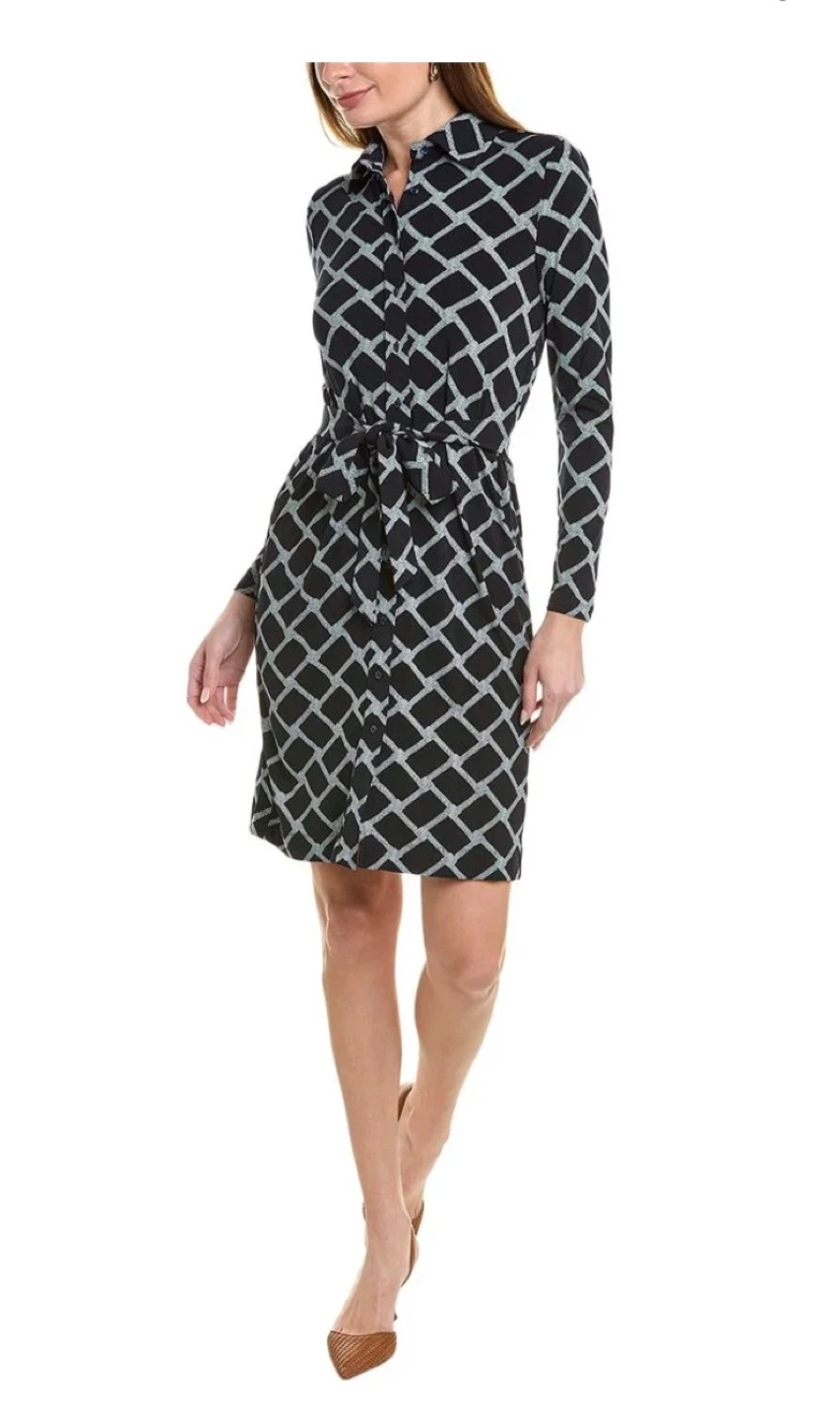 Brooks Brothers Navy Diamond Print Shirt Dress Size L