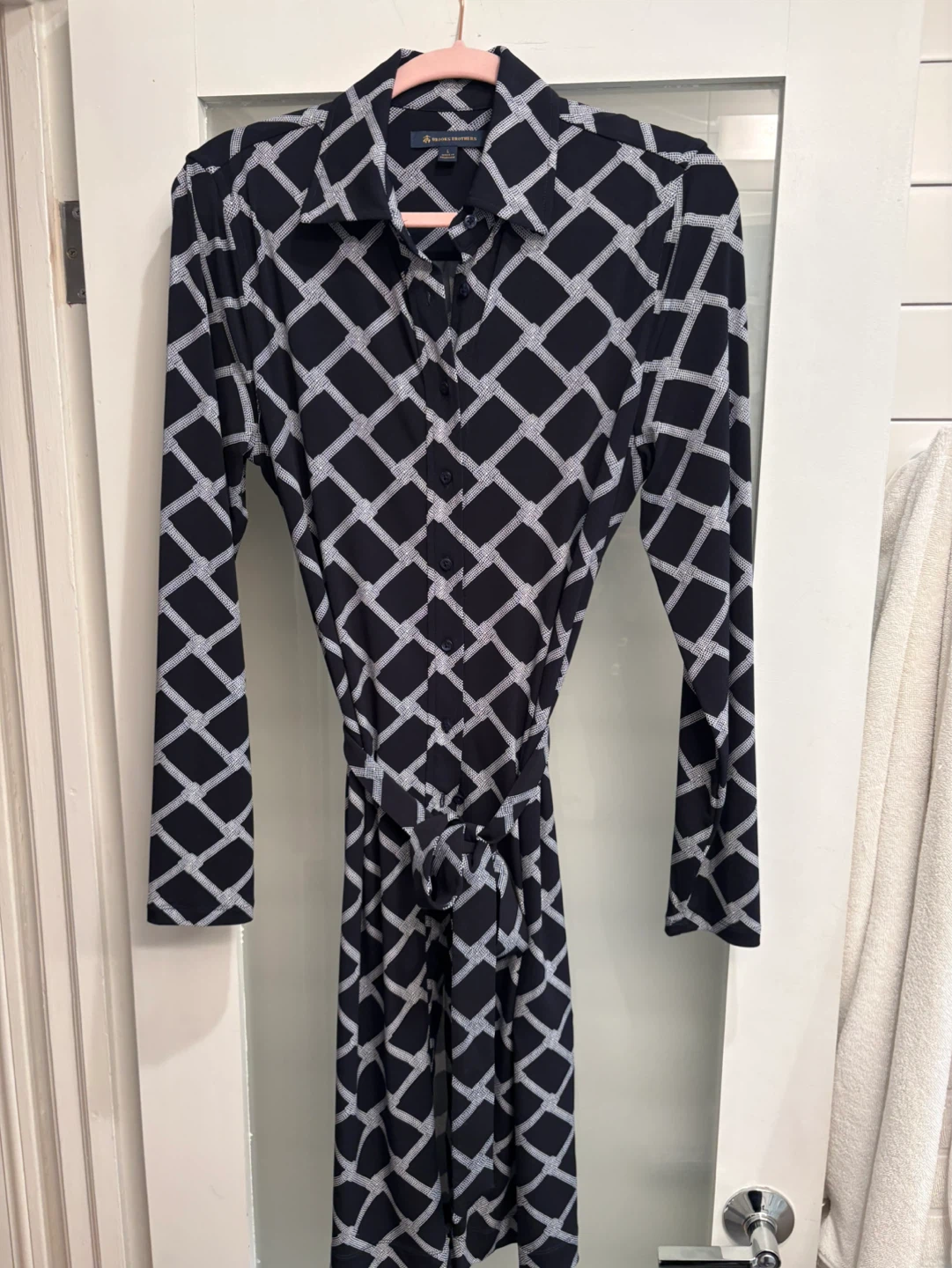 Brooks Brothers Navy Diamond Print Shirt Dress Size L - photo 2