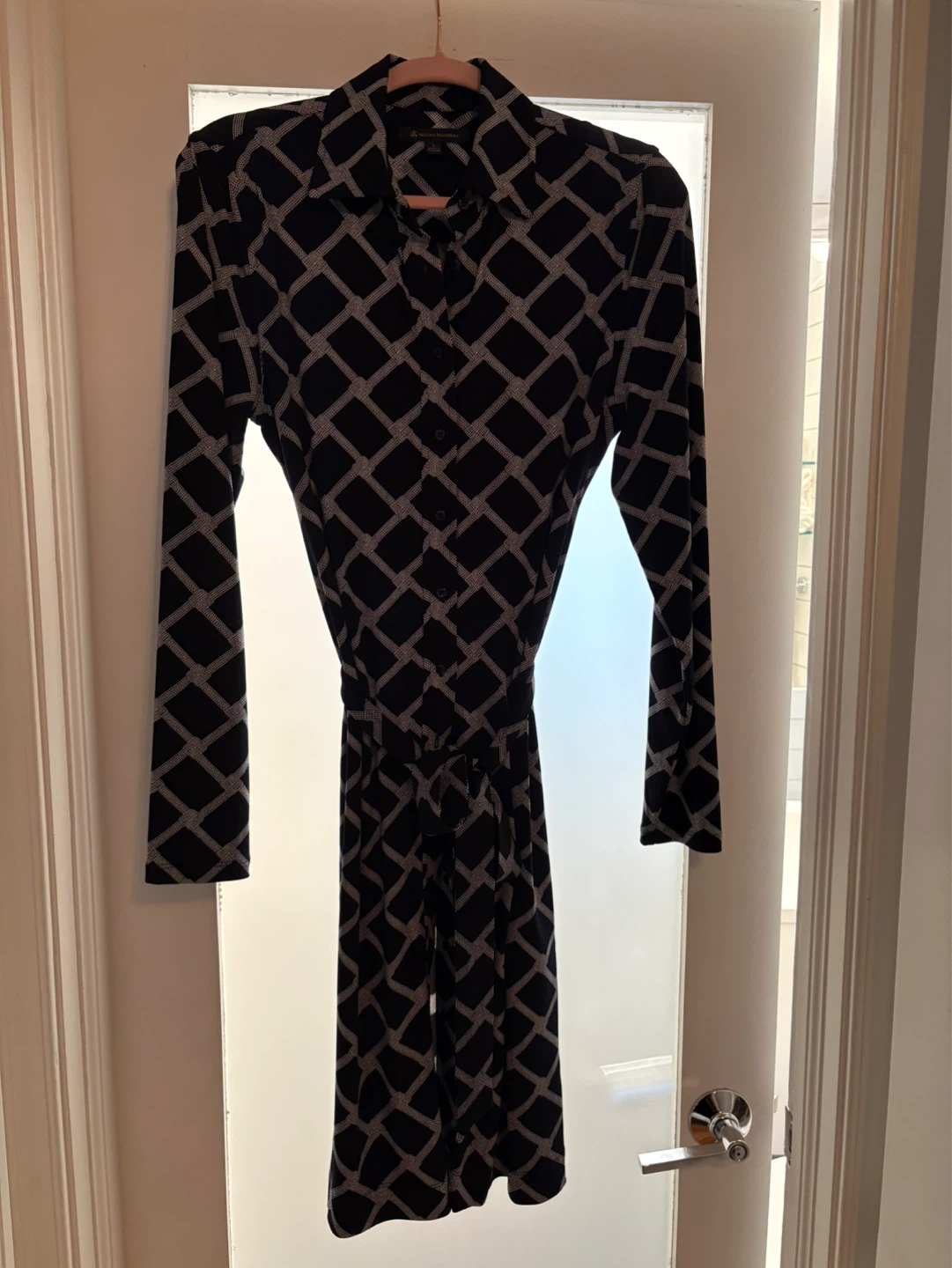 Brooks Brothers Navy Diamond Print Shirt Dress Size L - photo 4