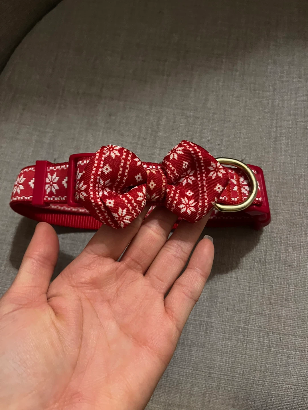 Red Snowflake Dog Collar with Bowtie - photo 2