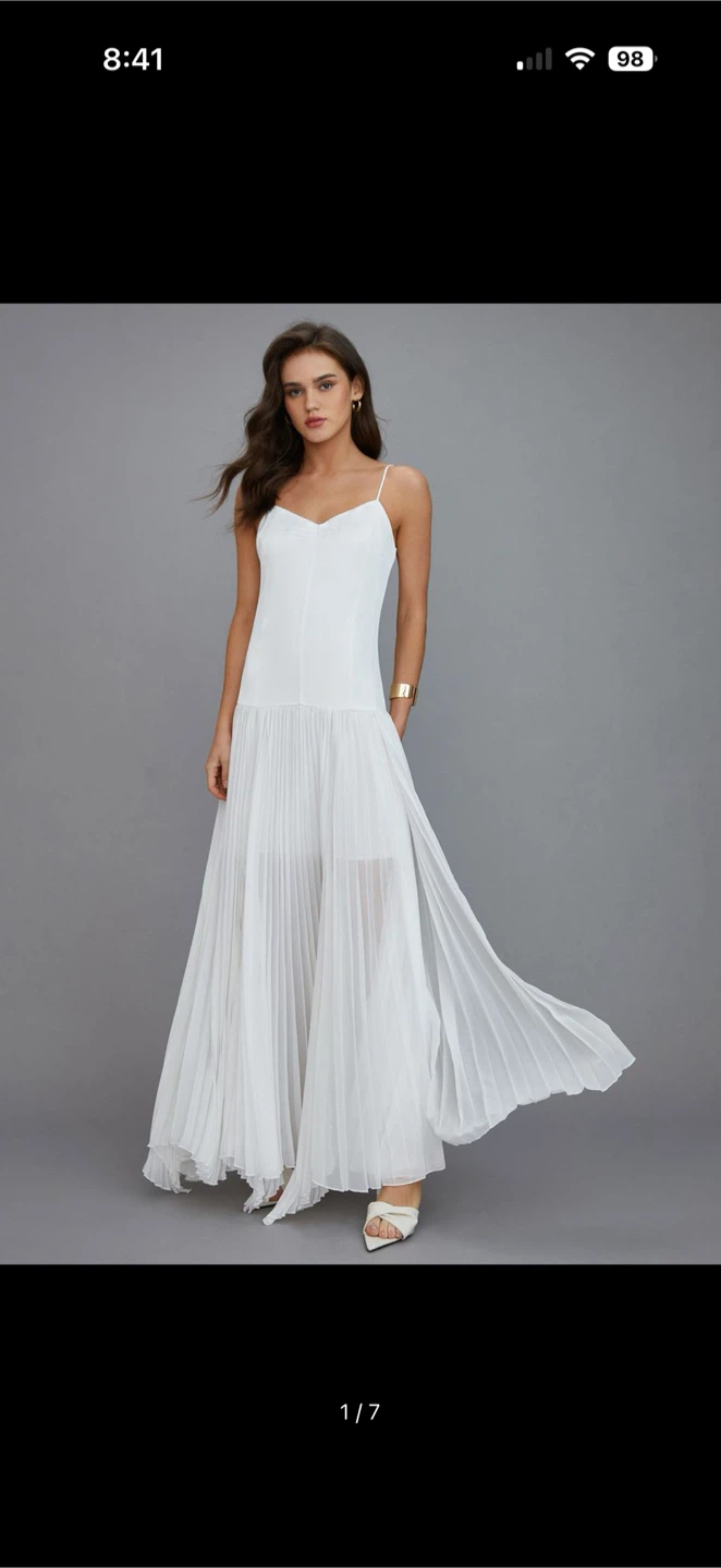 Commense White Pleated Maxi Dress