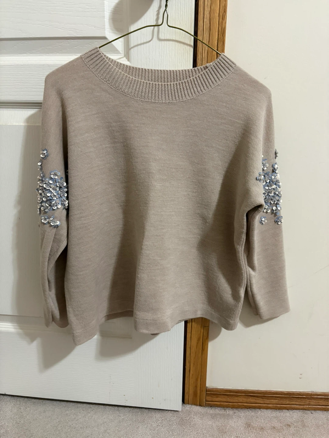 Beige Sweater with Flower Sequins