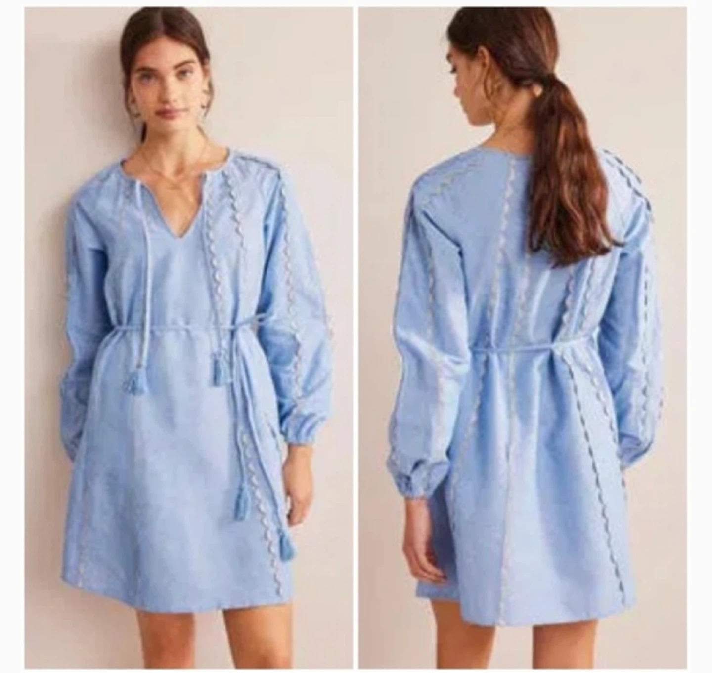 Boden Blue Embroidered Dress