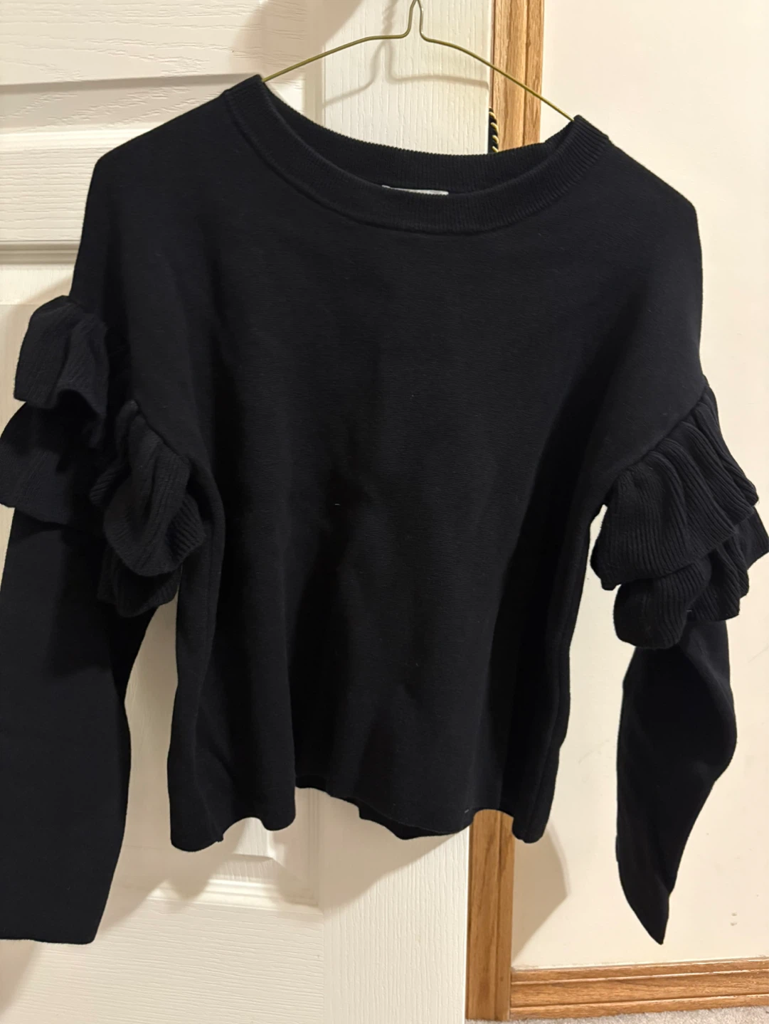 Black Sweater with Ruffle Sleeves