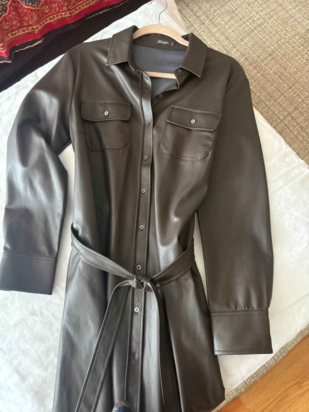J.McLaughlin Brown Faux Leather Shirt Dress Size L