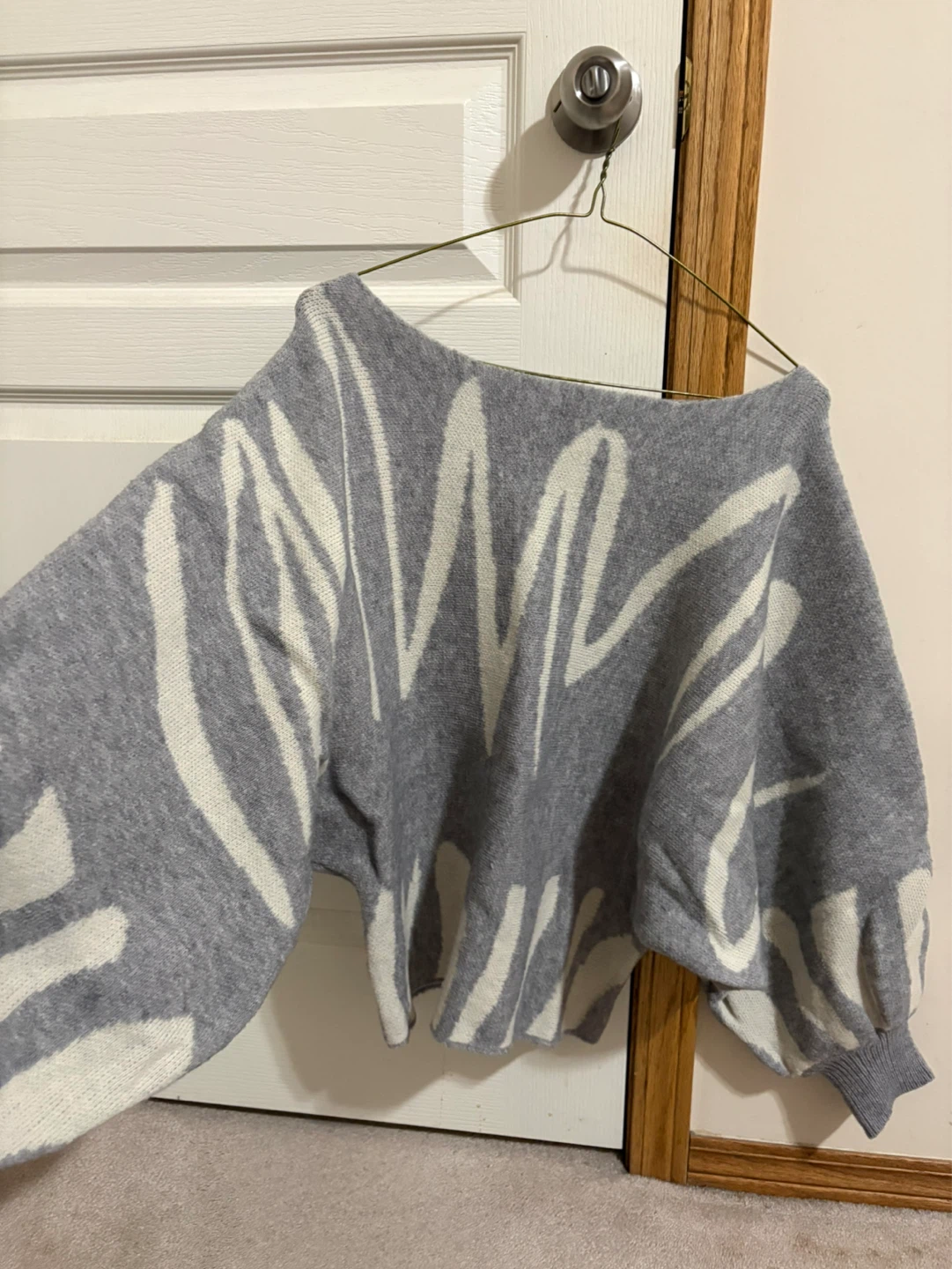 Grey Sweater with White Abstract Design