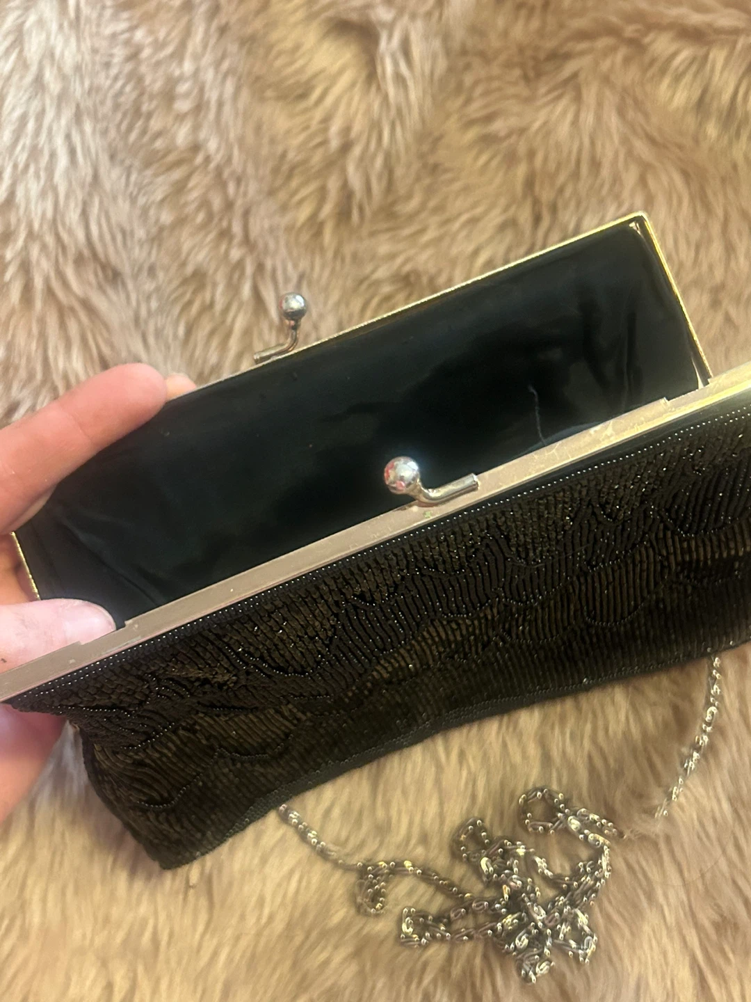 VINTAGE LA REGALE BLACK BEADED CLUTCH PURSE - photo 4