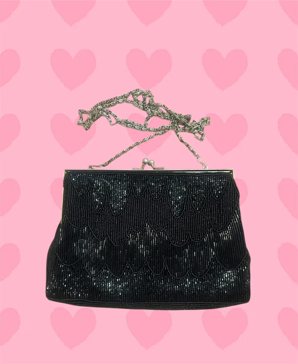 VINTAGE LA REGALE BLACK BEADED CLUTCH PURSE