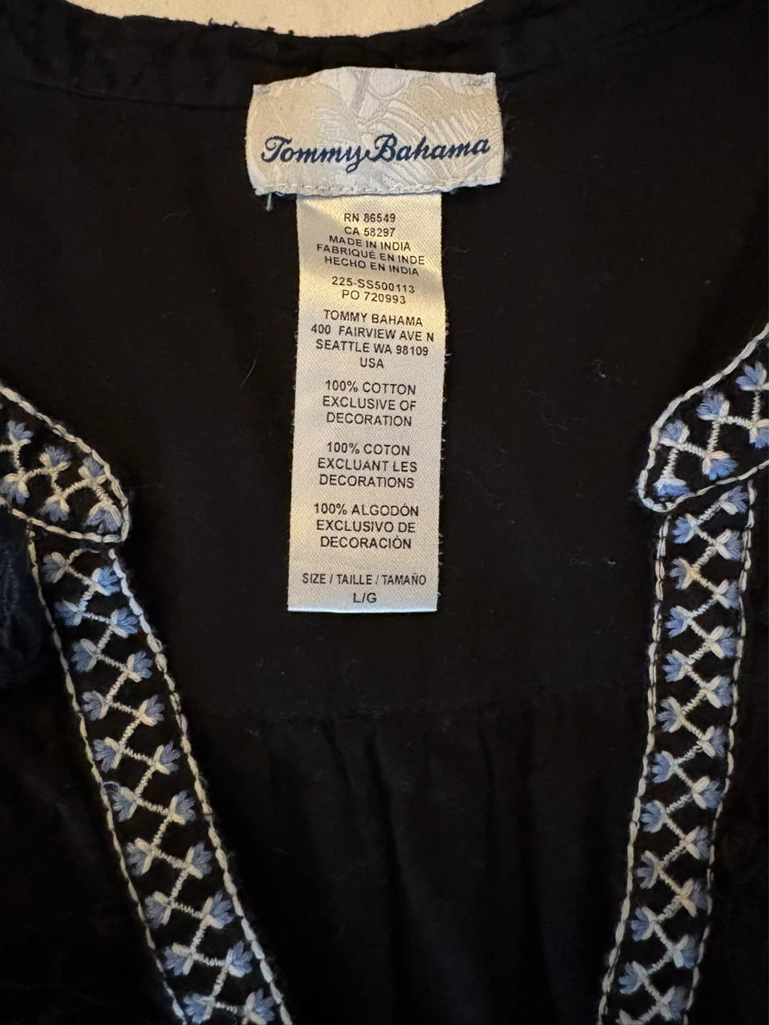 Tommy Bahama Black Embroidered Cotton Dress L/G - photo 3