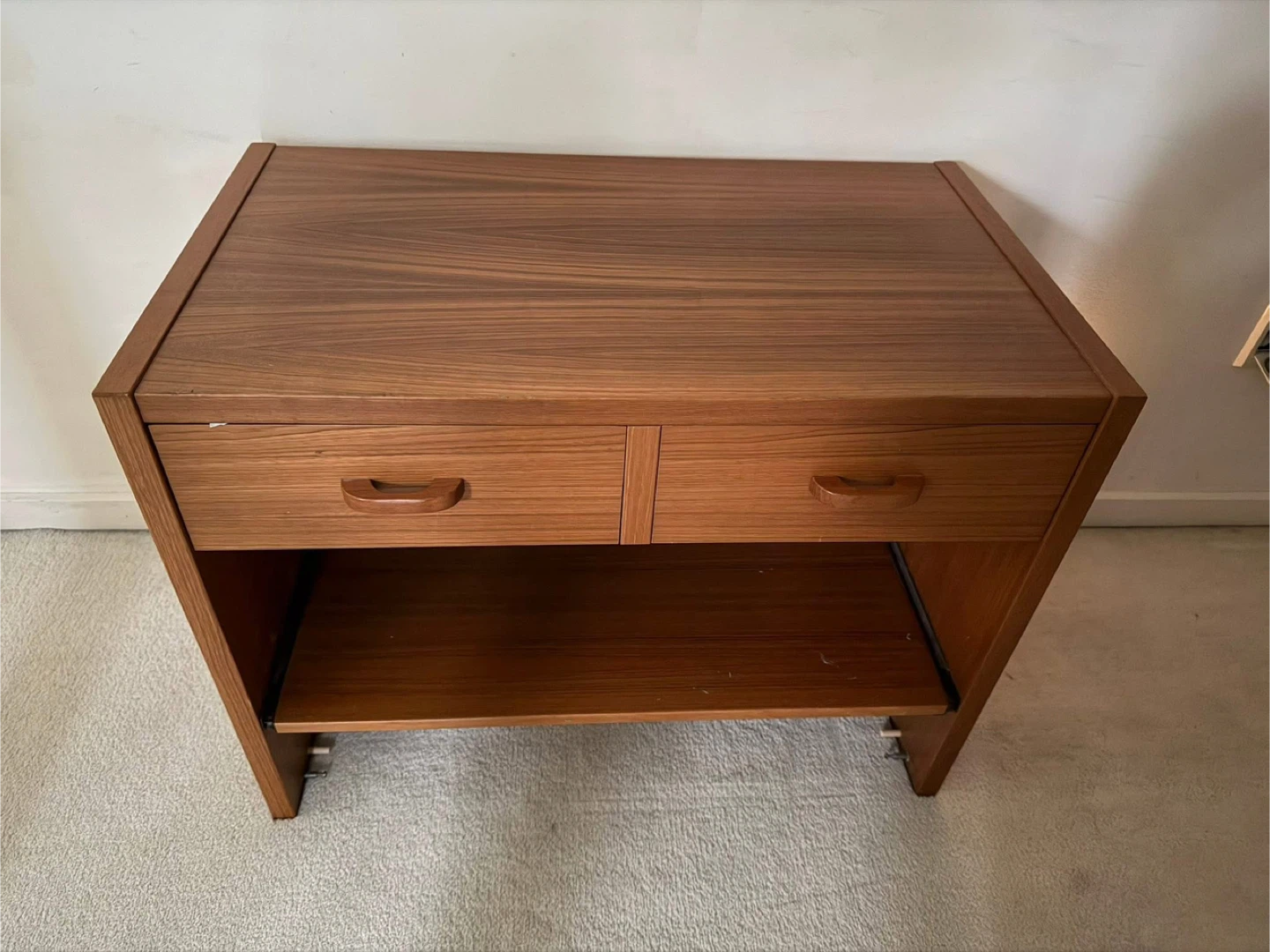 Wooden Side Table with 2 Drawers and Shelf