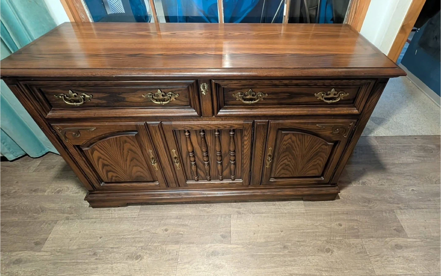 Dark Wood Sideboard with Brass Hardware