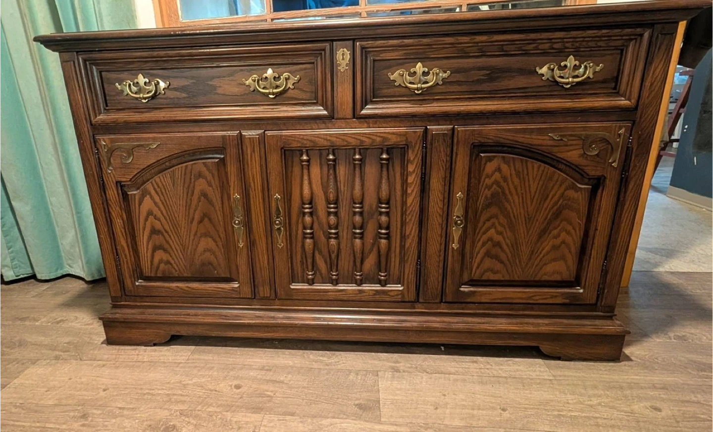 Dark Wood Sideboard with Brass Hardware - photo 2
