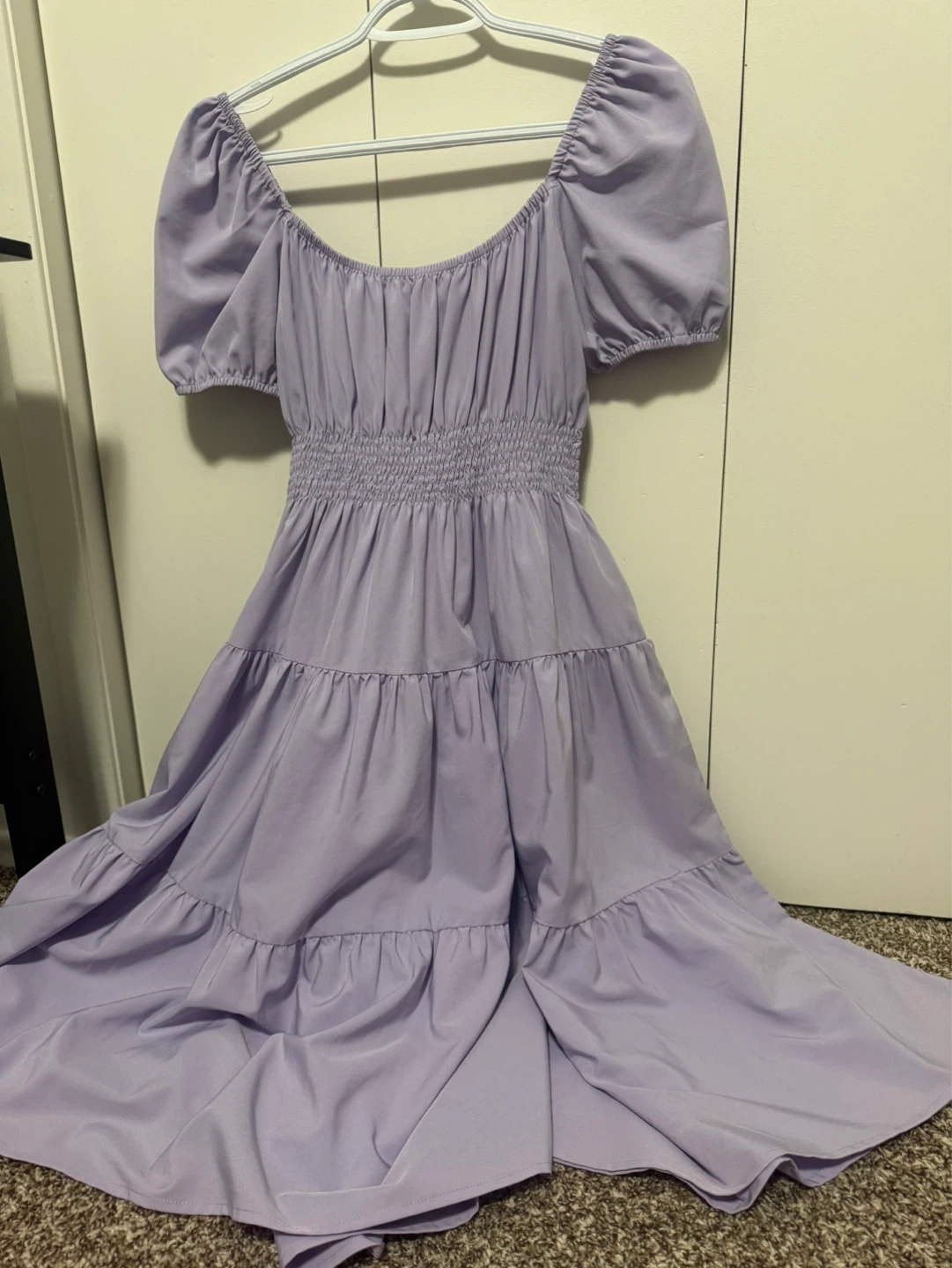 Lilac Puff Sleeve Tiered Maxi Dress