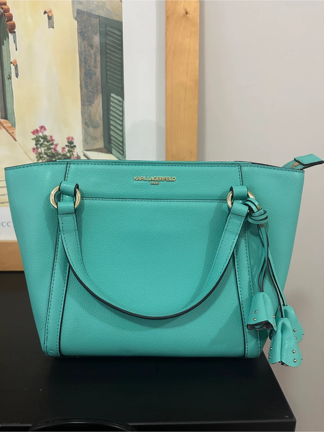 Karl Lagerfeld Teal Leather Tote Bag
