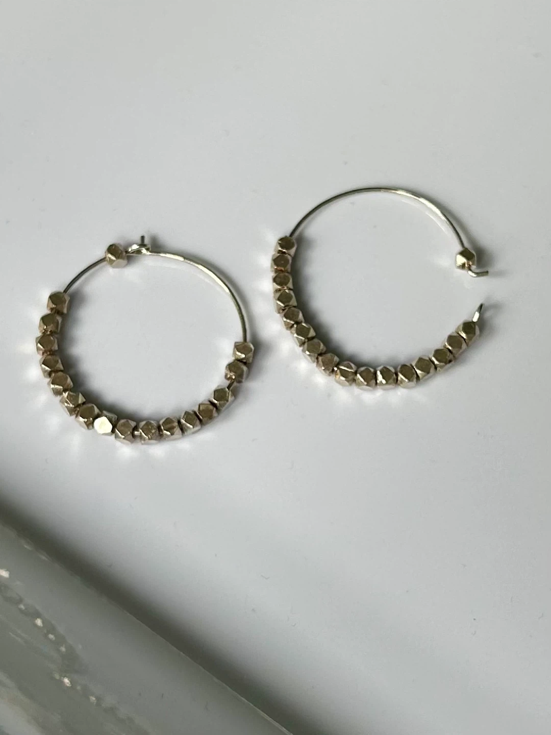 Silver Hoop Earrings with Beads