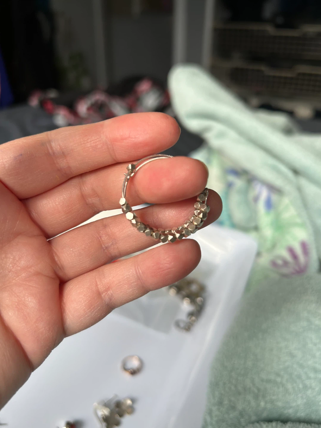 Silver Hoop Earrings with Beads - photo 2
