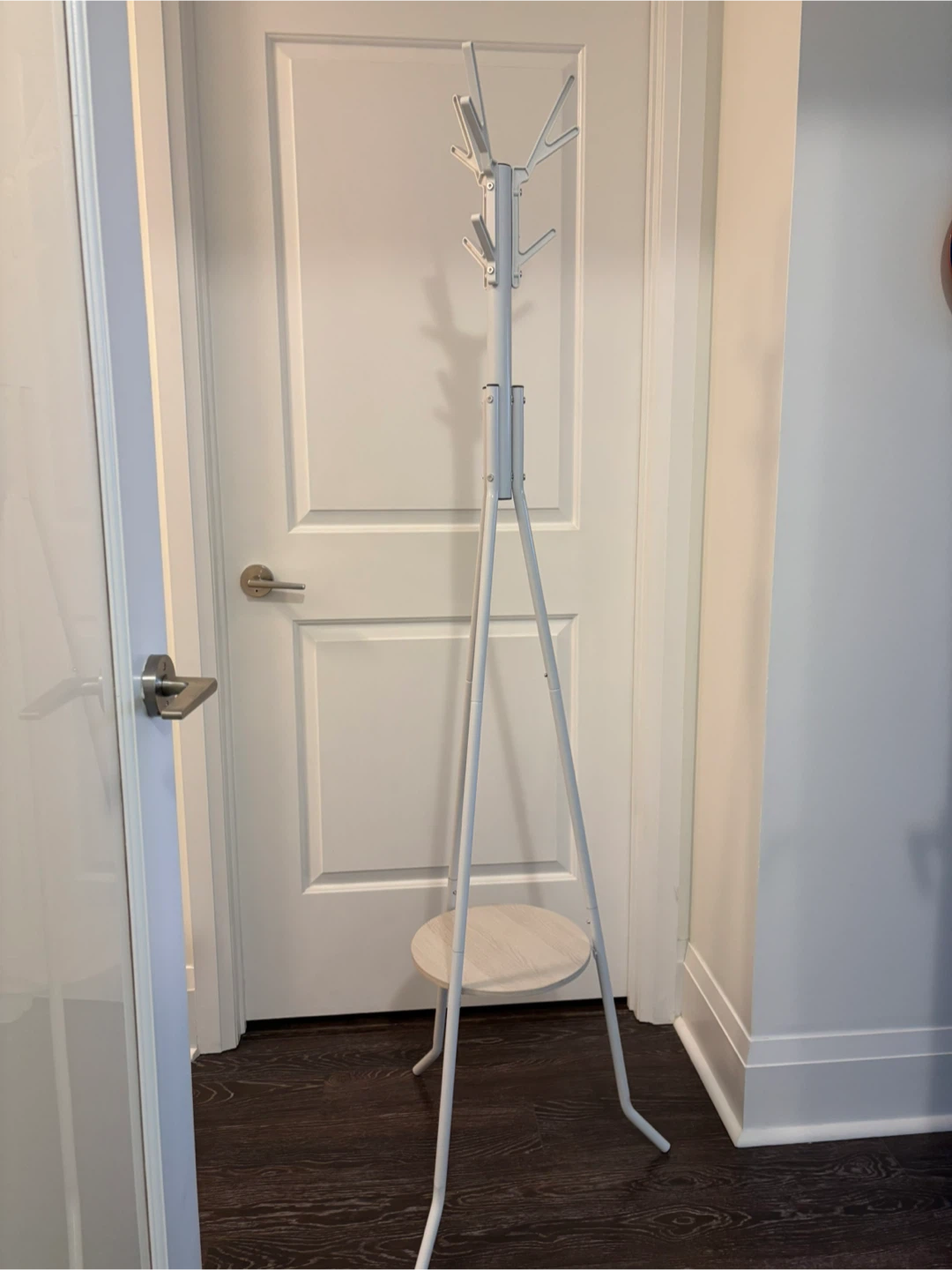 White Metal Coat Rack with Shelf