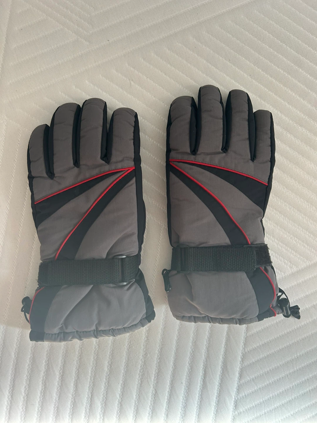 Grey and Black Gloves with Red Accents