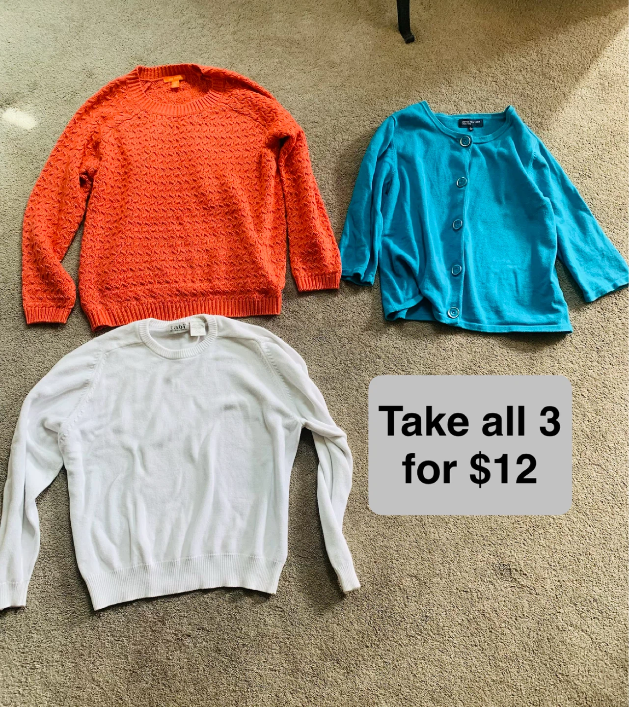 3 Ladies Sweater / Cardigan (XL) for $12