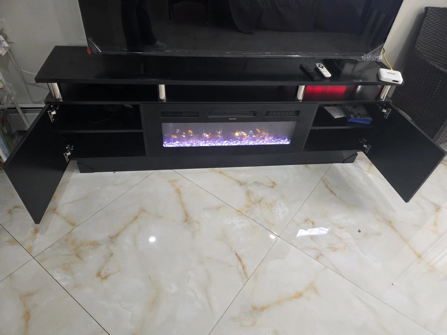 Black TV Stand with Electric Fireplace