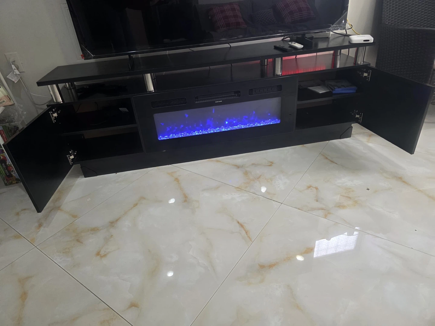 Black TV Stand with Electric Fireplace - photo 2