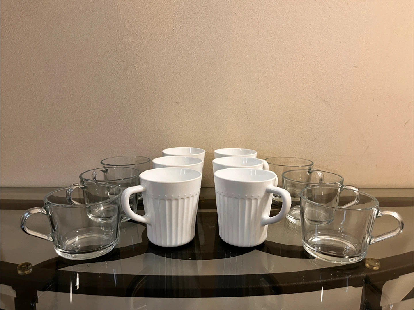 Set of 6 Glass Tumblers and 6 White Mugs