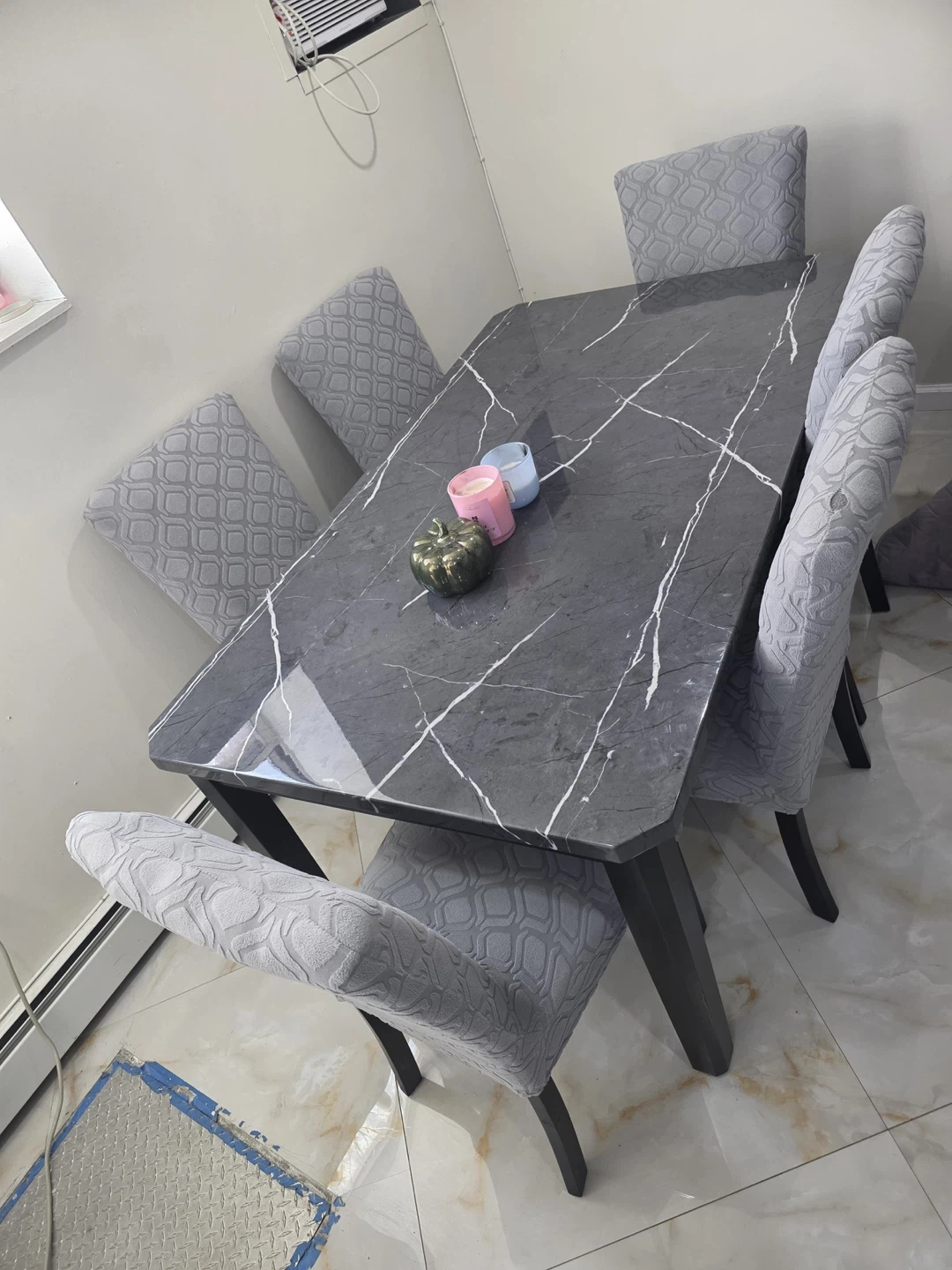 6-Piece Dining Table Set with Gray Upholstered Chairs