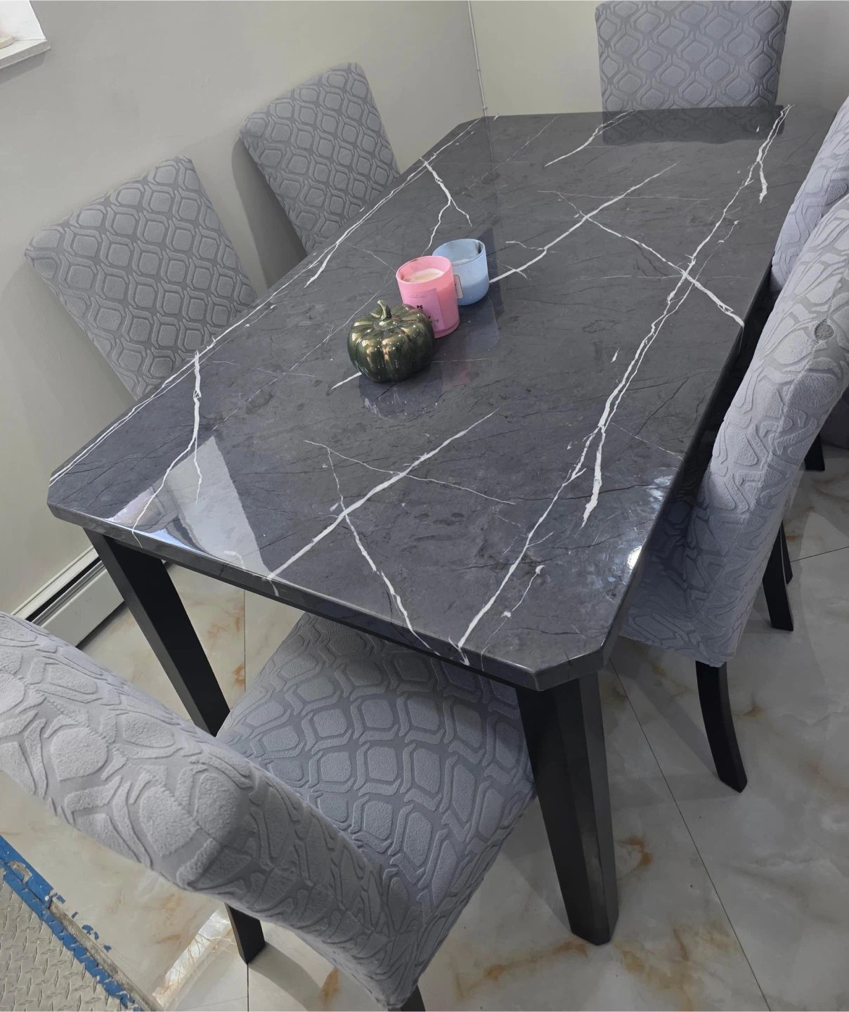 6-Piece Dining Table Set with Gray Upholstered Chairs - photo 2