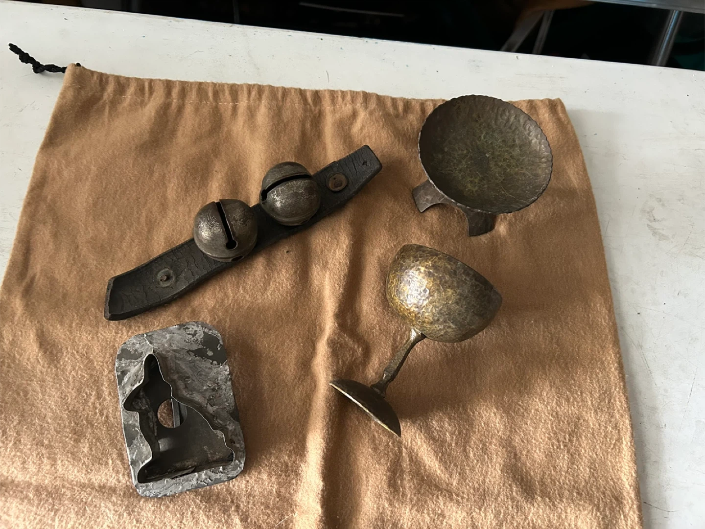 Vintage Metal Bunny Cookie Cutter and Bells