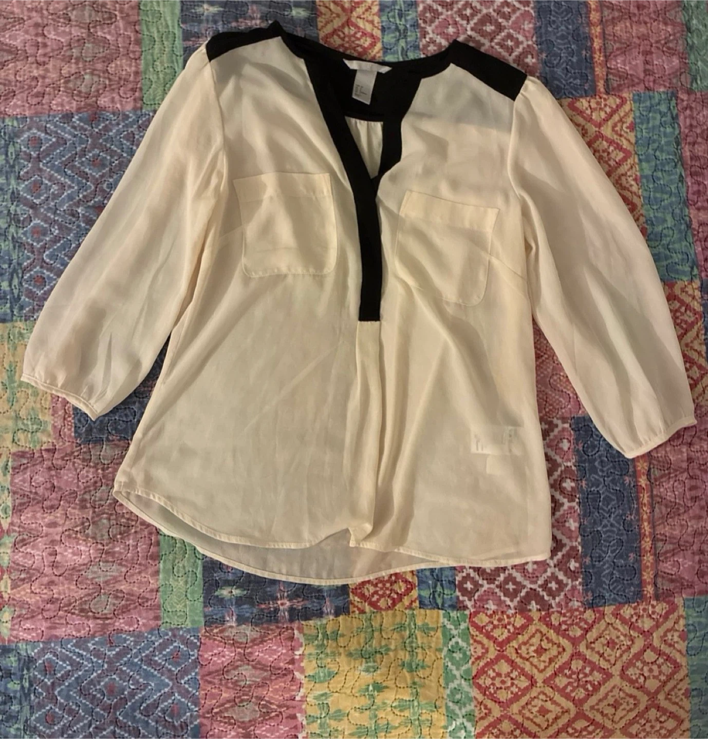 H&M Cream and Black Sheer Blouse
