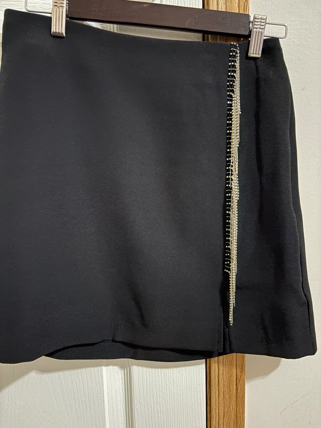 Vero Moda Black Mini Skirt with Rhinestone Fringe - Size M