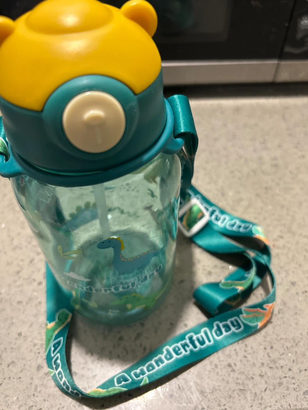 Kids Dinosaur Water Bottle with Straw and Strap