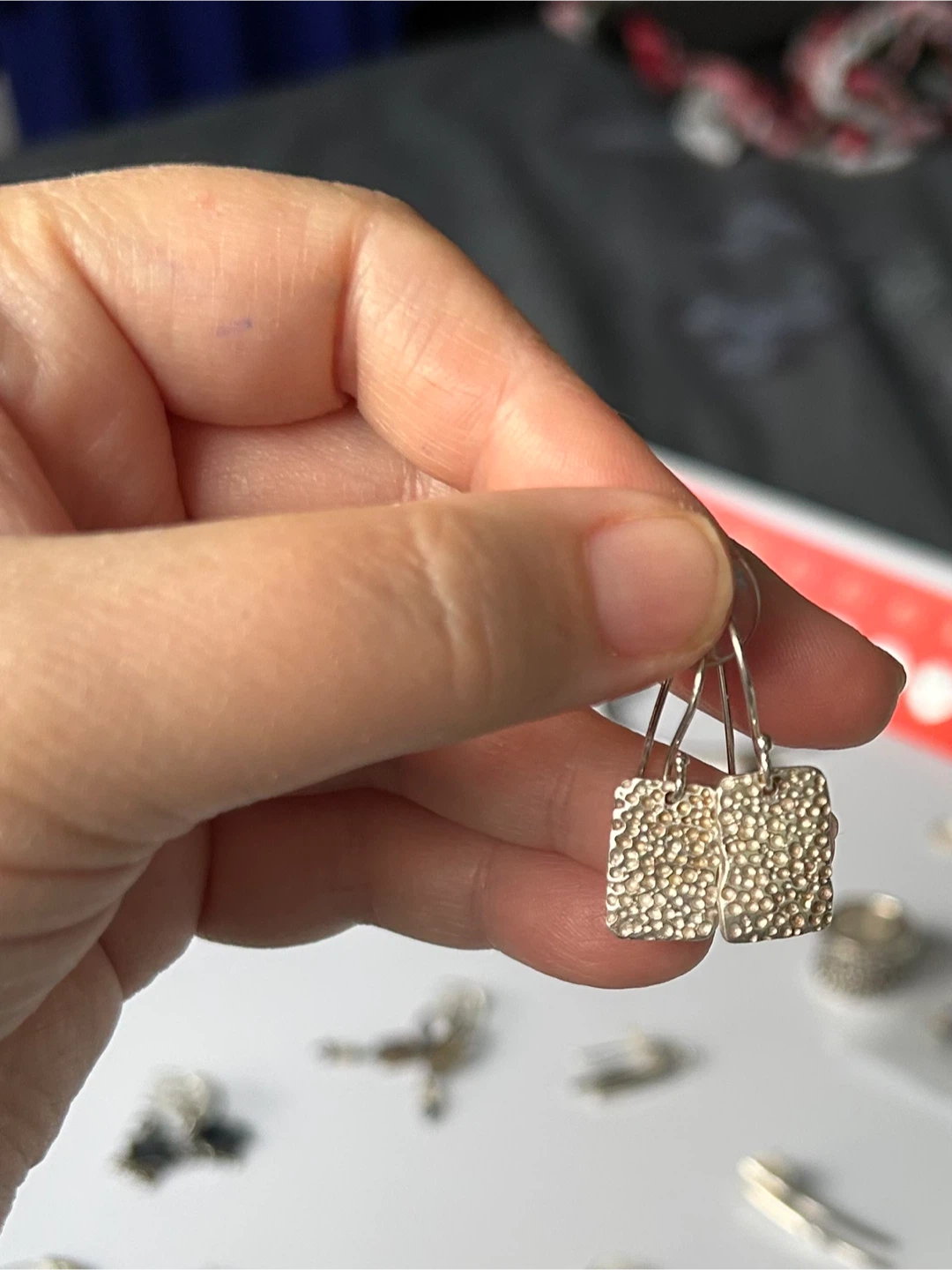 Textured silver Square Dangle Earrings