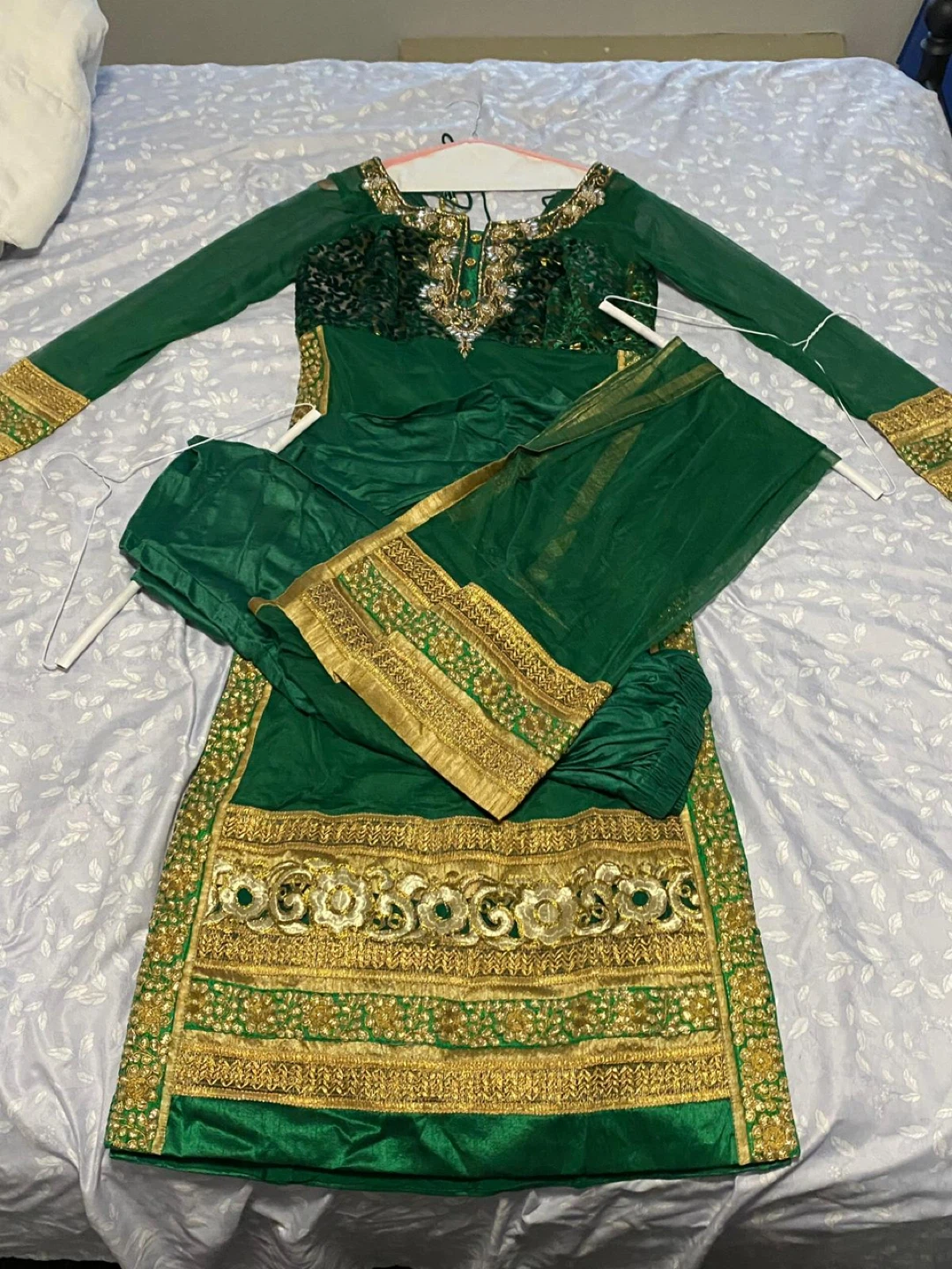 Green and Gold Embroidered Kurti Set